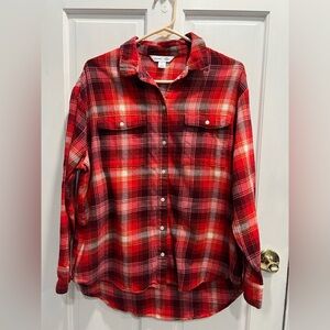 OLD NAVY The Boyfriend Shirt Red Flannel Plaid Button Down SIZE LARGE Pre Loved